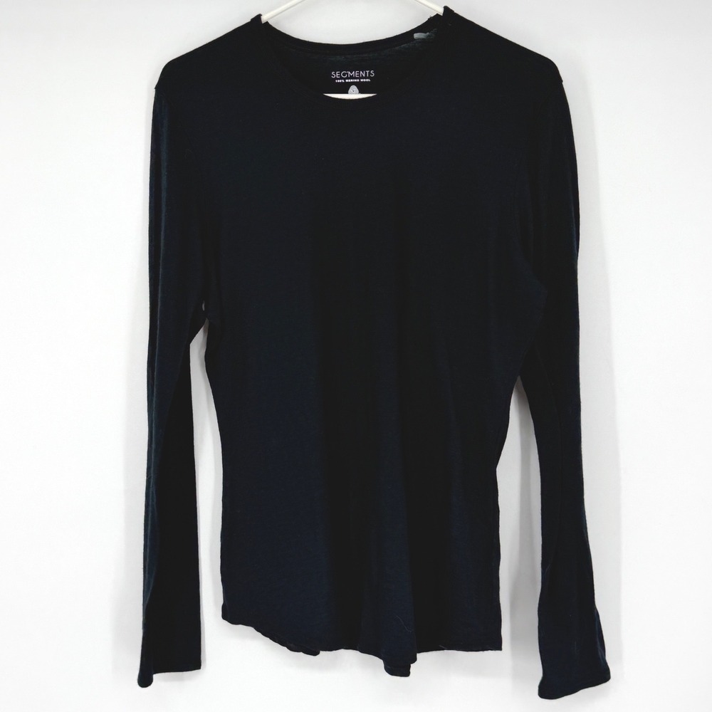 Segments Womens Black 100% Merino Wool Long Sleeve Crew Neck Top Size M